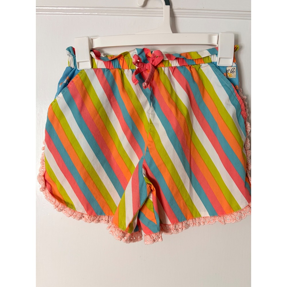Wildflowers Clothing Girls Rainbow Diagonal Stripe Paperbag Shorts Size 12 Pink